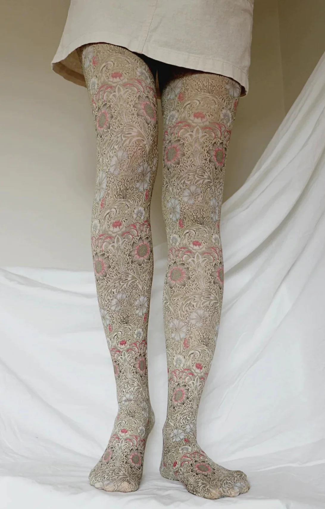 opaque women tights in black for a classic styleCorn Cockle By William Morris Printed Art Tights