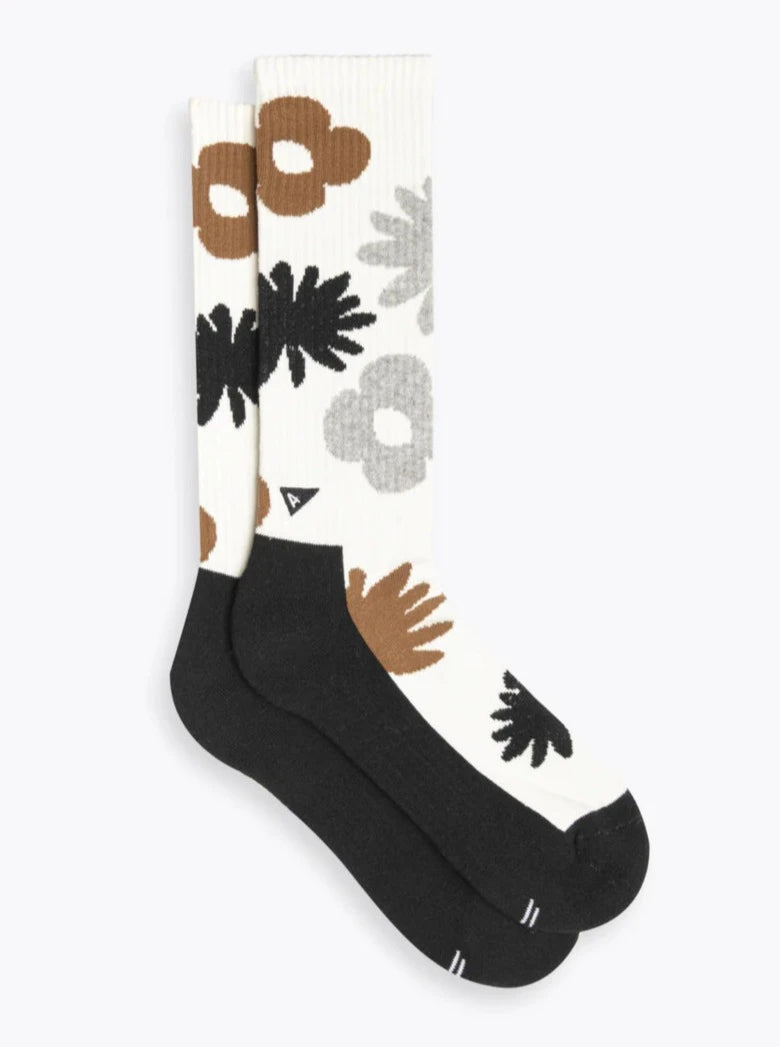 Women's ankle socks with a frilly edgeCrew Sock Floral - Natural Floral