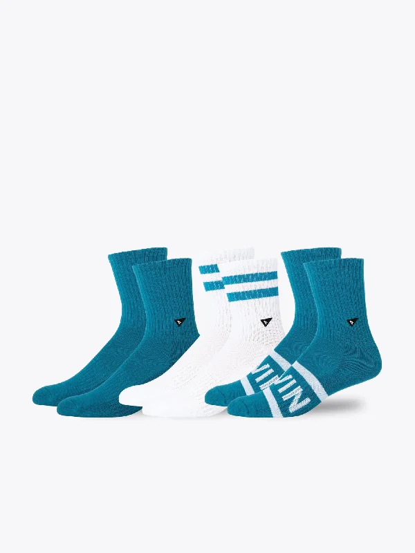 Women's no - show socks with a floral motifCrew Sock Short 3 Pack - Salvia Blue