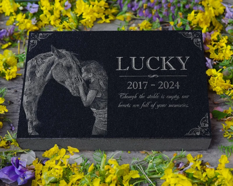 Black stockings for a versatile and classic lookCustom Horse Memorial Stone | Personalized Photo Engraved Marker | Arabians, Thoroughbreds, Quarter Horses | Outdoor Stable & Garden Tribute