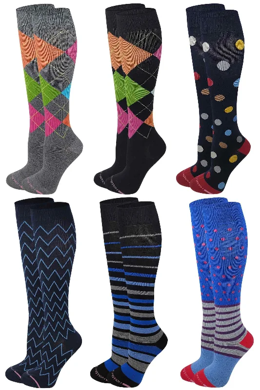 Women's arch - support socks for better comfortKnee High Compression Socks | Assorted Gradated Cotton | Women's (6 Pairs)