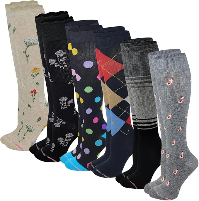 Women's cotton blend socks for breathabilityKnee High Compression Socks for Women |Dr. Motion Socks|  Assorted Everyday Gradated