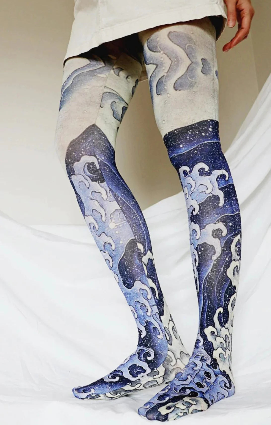 organic cotton women tights for an eco - friendly choiceFeminine Wave by Katsushika Hokusai Printed Art Tights