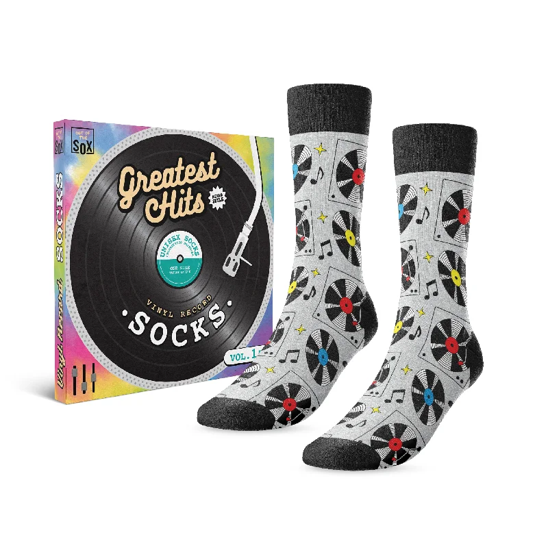 Women's thigh - high socks in a fishnet pattern"Greatest Hits" Vinyl Record Socks
