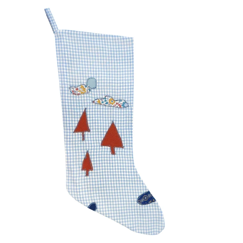 Non - slip stockings for safety on slippery surfacesHEIRLOOM CHRISTMAS STOCKING - BLUE GINGHAM FOREST