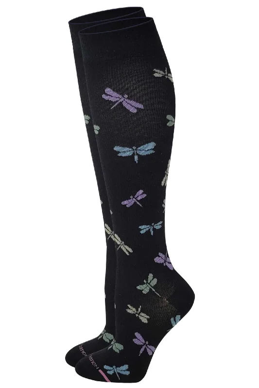 Women's hypoallergenic socks for sensitive skinKnee High Compression Socks | Tossed Dragonfly Design | Women's (1 Pair)