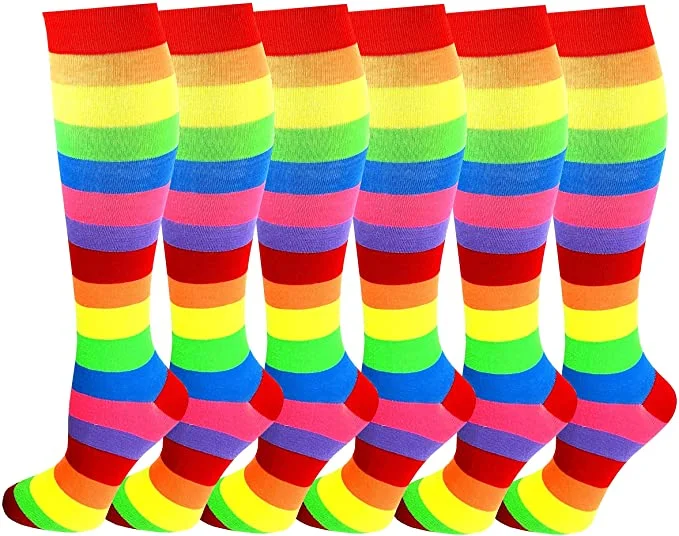 Knee High Socks | Neon Rainbow Stripes | Womens (6 Pairs)