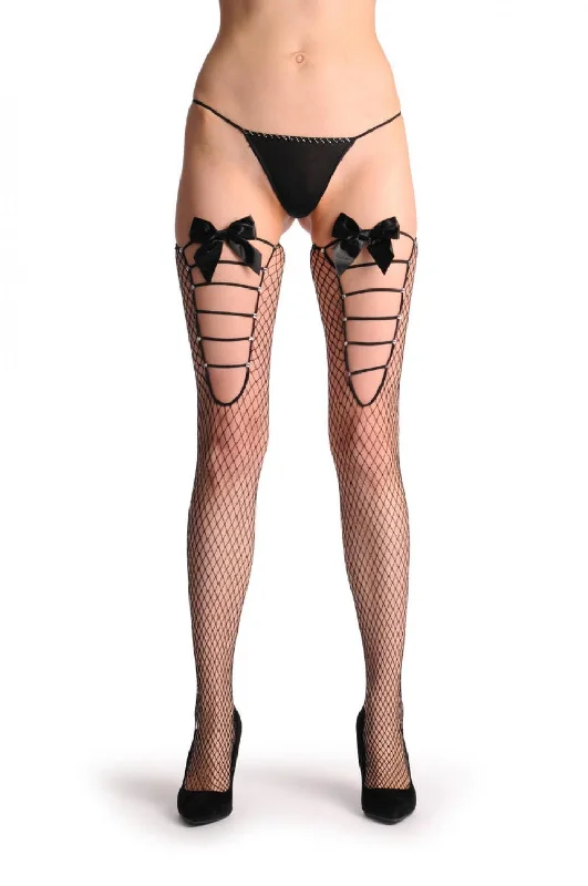 Lycra stockings for a form - fitting shapeLarge Mesh & Striped Panel Fishnet With Crystals & Black Bow Lycra stockings for a form - fitting shapeLarge Mesh & Striped Panel Fishnet With Crystals & Black Bow