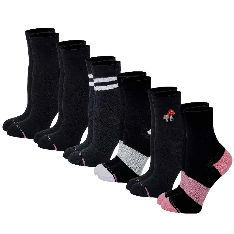 Mid-Crew Compression Socks | Assorted Black Half-Cushion | Dr Motion ( 6 Pairs )