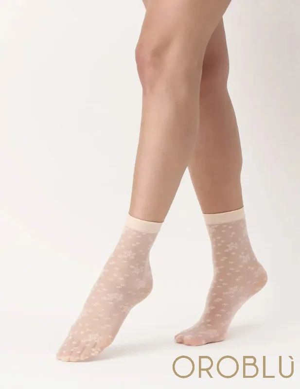 Women's no - show socks with a floral motifOroblu Blossom Socks Powder VOBC67016