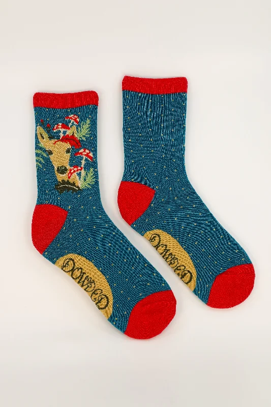 Women's crew socks with a polka - dot printPowder Ladies Bamboo Cotton Knit Socks - Doe and Toadstools