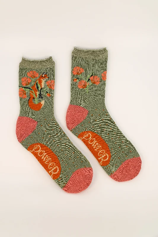 Women's cable - knit ankle socks for a cozy stylePowder Ladies Bamboo Cotton Knit Socks - Fox In The Meadow - Sage