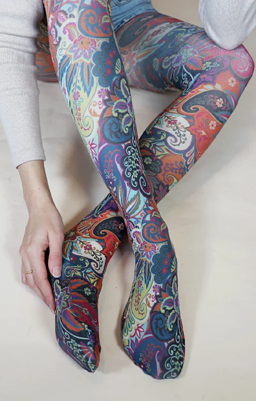 women tights for a night out with a short dressRetro Floral Paisley Printed Art Tights women tights for a night out with a short dressRetro Floral Paisley Printed Art Tights