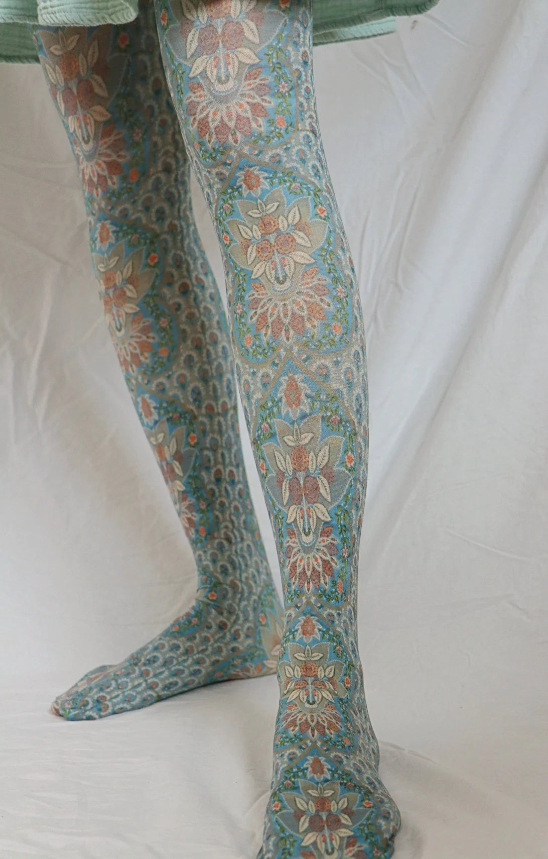 women tights for a ski vacation on the slopesSilk Panel Printed Art Tights