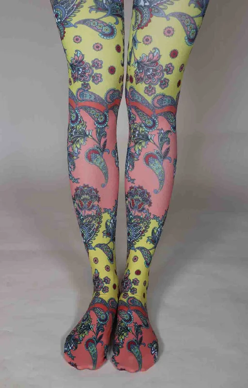 women tights for a formal event with an evening gownVibrant Paisley Printed Art Tights women tights for a formal event with an evening gownVibrant Paisley Printed Art Tights