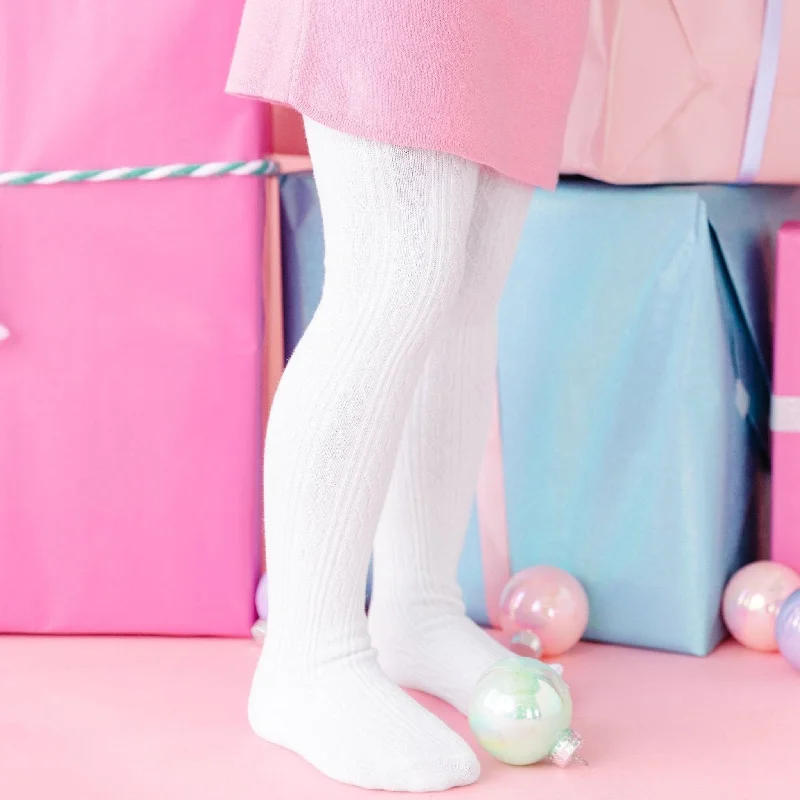 metallic - finish women tights for a glamorous lookWhite Cable Knit Tights