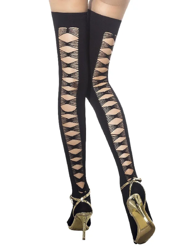 Pink stockings for a sweet and feminine appealiB-iP Women's Back Slashed Tied Up Japanese Style Thigh High Hold-up Stockings