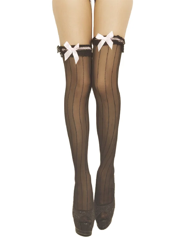 Office - appropriate stockings for workiB-iP Women's Pink Bowknots Japanese Stylish Sheers Thigh High Hold-up Stockings