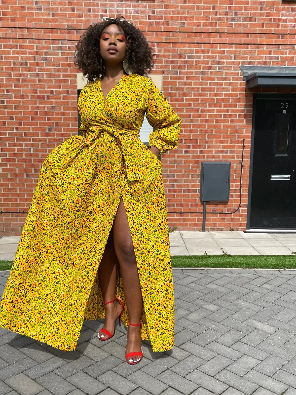 Maxi dresses with a criss - cross back for a flirty and unique detailAinsley Ankara Maxi Dress|Yellow African Floral Print Maxi dresses with a criss - cross back for a flirty and unique detailAinsley Ankara Maxi Dress|Yellow African Floral Print