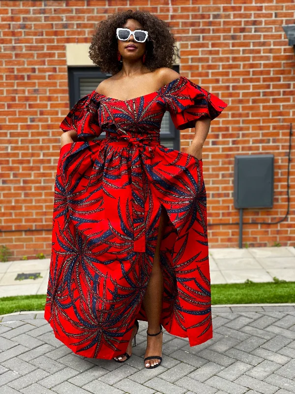 Sheer maxi dresses with lace overlays for a romantic touchBeatrice Ankara Maxi Dress | Red African Print Sheer maxi dresses with lace overlays for a romantic touchBeatrice Ankara Maxi Dress | Red African Print