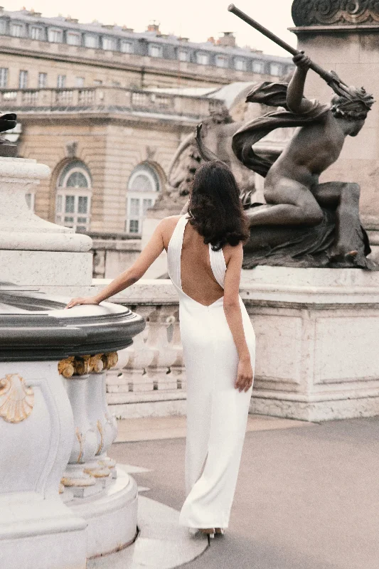 Maxi dresses with embroidered floral motifs for a unique designClaire Satin Drape Back Maxi Dress - White Maxi dresses with embroidered floral motifs for a unique designClaire Satin Drape Back Maxi Dress - White