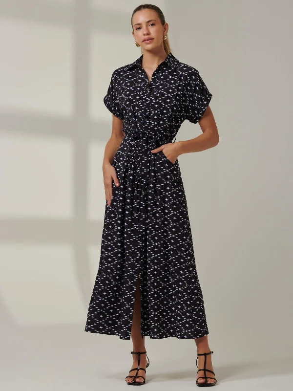 Maxi dresses with a cinched waist for a defined silhouetteDrop Shoulder Shirt Maxi Dress, Black Star Maxi dresses with a cinched waist for a defined silhouetteDrop Shoulder Shirt Maxi Dress, Black Star