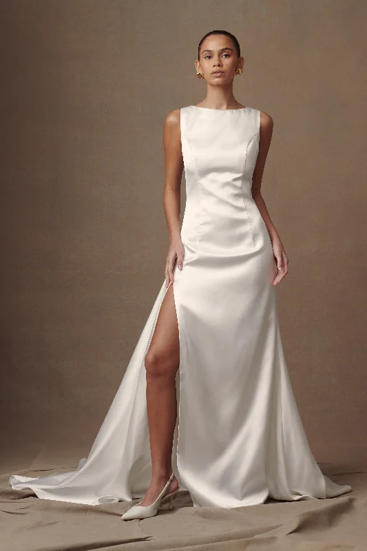 Maxi dresses with a belted empire waist for a more defined and flattering silhouetteFontanne Satin Wedding Gown - White Maxi dresses with a belted empire waist for a more defined and flattering silhouetteFontanne Satin Wedding Gown - White
