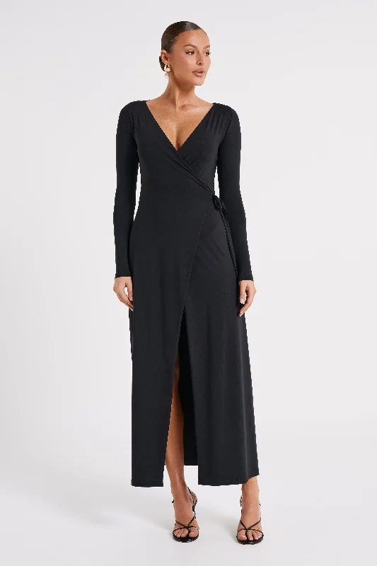 Maxi dresses with a halter neck for a stylish and sophisticated choiceGillian Recycled Nylon Wrap Maxi Dress - Black Maxi dresses with a halter neck for a stylish and sophisticated choiceGillian Recycled Nylon Wrap Maxi Dress - Black