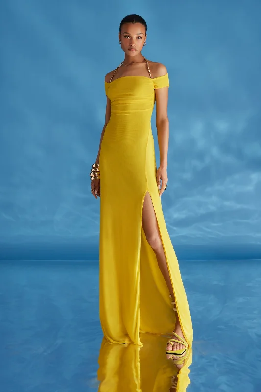 Sheer maxi dresses with lace overlays for a romantic touchKiche Dress - Yellow