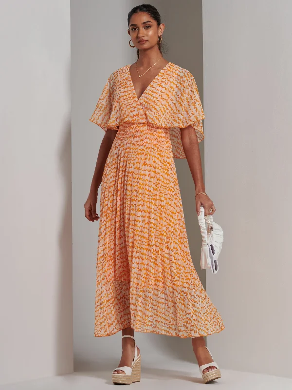 Maxi dresses with pocket details for added functionalityKyra Pleated Chiffon Maxi Dress, Orange Abstract Maxi dresses with pocket details for added functionalityKyra Pleated Chiffon Maxi Dress, Orange Abstract