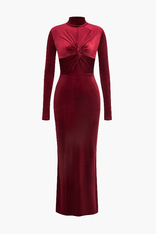 Maxi dresses with off - the - shoulder styles for a romantic and breezy lookVelvet Twisted Ruched Long Sleeve Maxi Dress