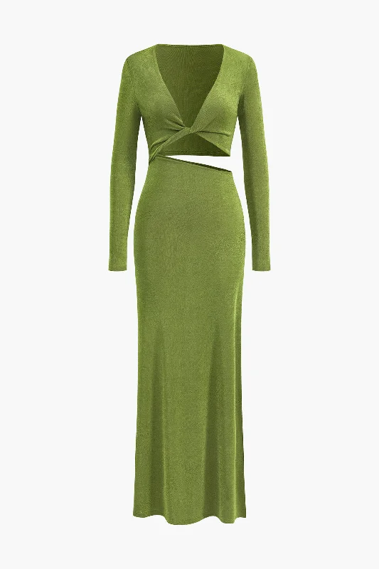 Maxi dresses with side slits for a touch of allureTwist Knot Deep V-Neck Long Sleeve Maxi Dress Maxi dresses with side slits for a touch of allureTwist Knot Deep V-Neck Long Sleeve Maxi Dress