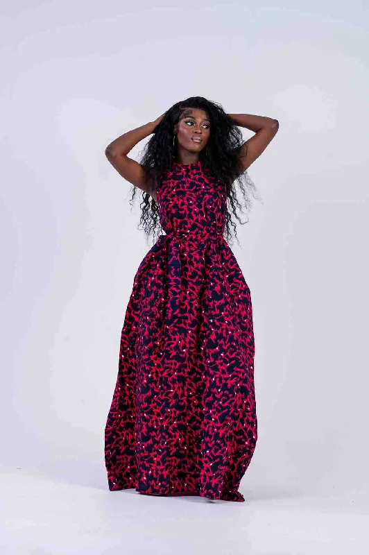 Mfoniso Ankara Maxi Dress | Pink and Blue African Print