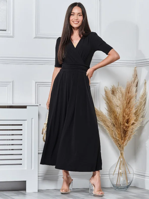 Maxi dresses with a V - neckline for a flattering and elongating shapePlain Wrap Front Jersey Maxi Dress, Black Maxi dresses with a V - neckline for a flattering and elongating shapePlain Wrap Front Jersey Maxi Dress, Black