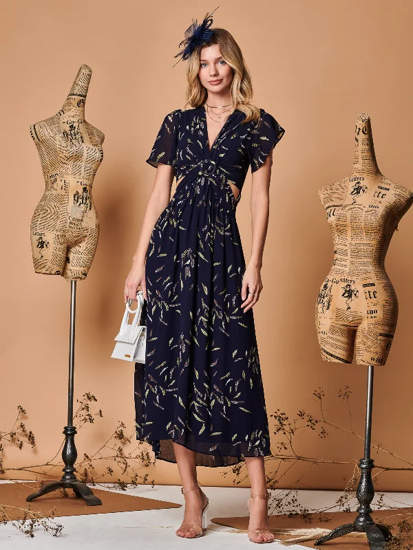 Linen maxi dresses for a breathable and lightweight summer optionPlunge Neckline Keyhole Chiffon Maxi Dress, Navy Feather Linen maxi dresses for a breathable and lightweight summer optionPlunge Neckline Keyhole Chiffon Maxi Dress, Navy Feather
