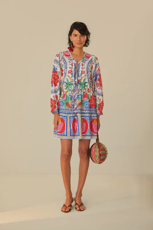 Mini dresses with wrap - around stylesOff-White Flowers Beach Mini Dress