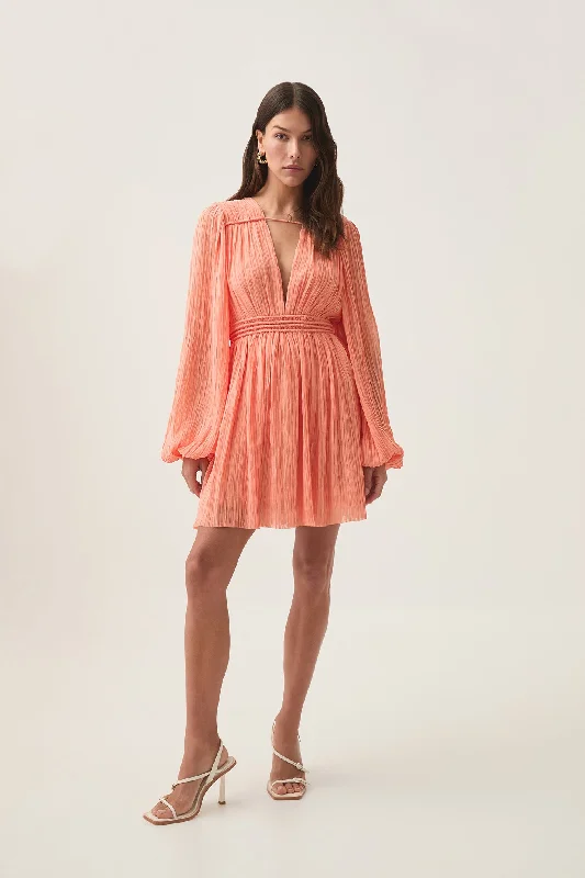Mini dresses with V - necklines for a flattering shapeGenevieve Pleated Mini Dress