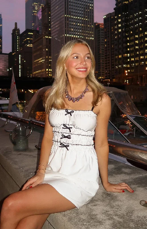 Linen mini dresses for a breathable summer optionIt Girl White Bow Mini Dress