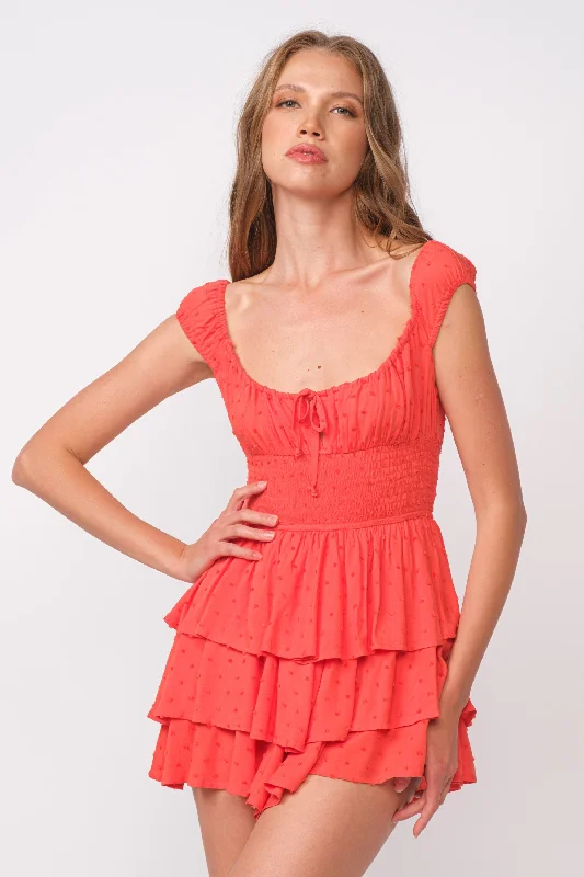 Mini dresses with cut - out details for a trendy lookLaney Red Tiered Ruffle Romper Dress Mini dresses with cut - out details for a trendy lookLaney Red Tiered Ruffle Romper Dress