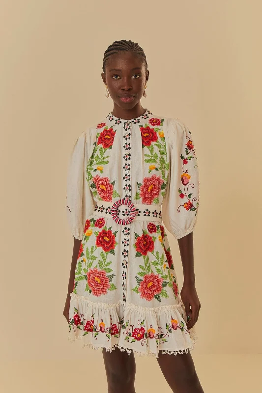 Linen mini dresses for a breathable summer optionOff-White Embroidered Carmina Floral Short Sleeve Mini Dress Linen mini dresses for a breathable summer optionOff-White Embroidered Carmina Floral Short Sleeve Mini Dress