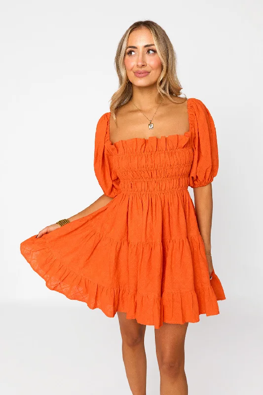 Mini dresses with mesh panels for a sexy and trendy lookSpencer Puff Sleeve Mini Dress - Tangelo Mini dresses with mesh panels for a sexy and trendy lookSpencer Puff Sleeve Mini Dress - Tangelo