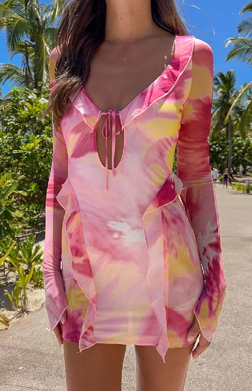 Cotton mini dresses for a comfortable everyday optionSurround Sound Pink Floral Mesh Long Sleeve Mini Dress Cotton mini dresses for a comfortable everyday optionSurround Sound Pink Floral Mesh Long Sleeve Mini Dress