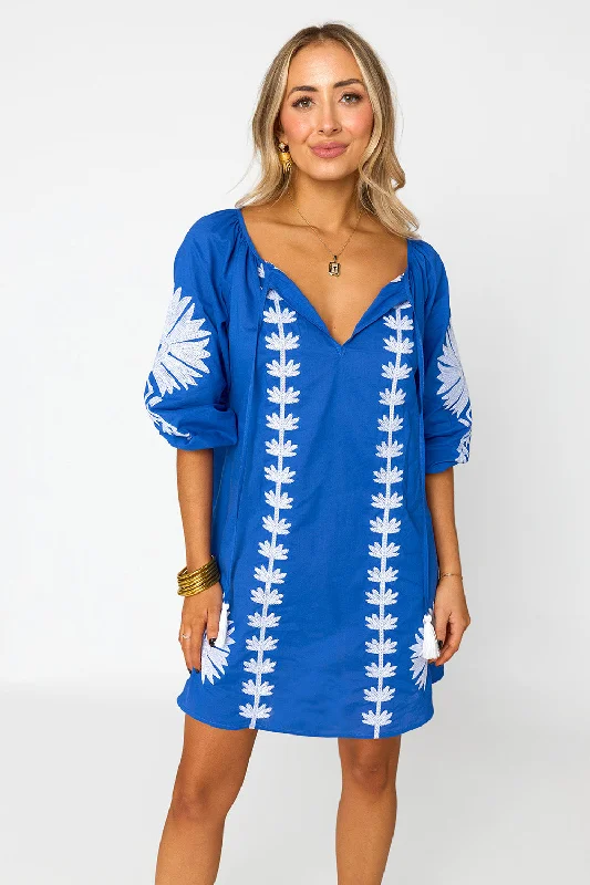 Mini dresses with button - down frontsSweetie Embroidered Mini Dress - Ocean