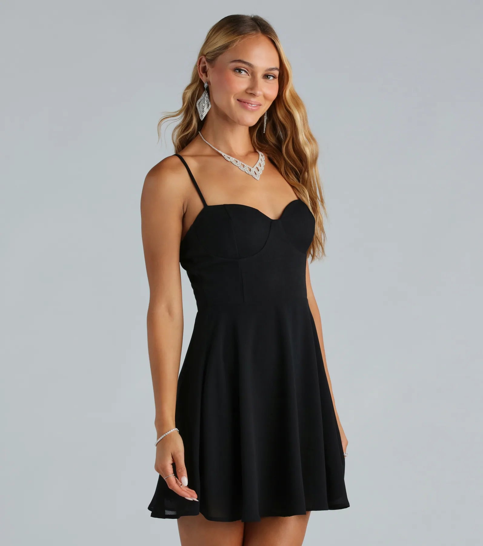 Mini dresses with criss - cross backs for a flirty lookTwirling Tonight Crepe Skater Chiffon Dress Mini dresses with criss - cross backs for a flirty lookTwirling Tonight Crepe Skater Chiffon Dress