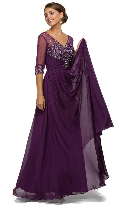 Wedding guest dresses with tiered skirts for a feminine lookDancing Queen 8855 - Bejeweled V-Neck Long Dress Wedding guest dresses with tiered skirts for a feminine lookDancing Queen 8855 - Bejeweled V-Neck Long Dress
