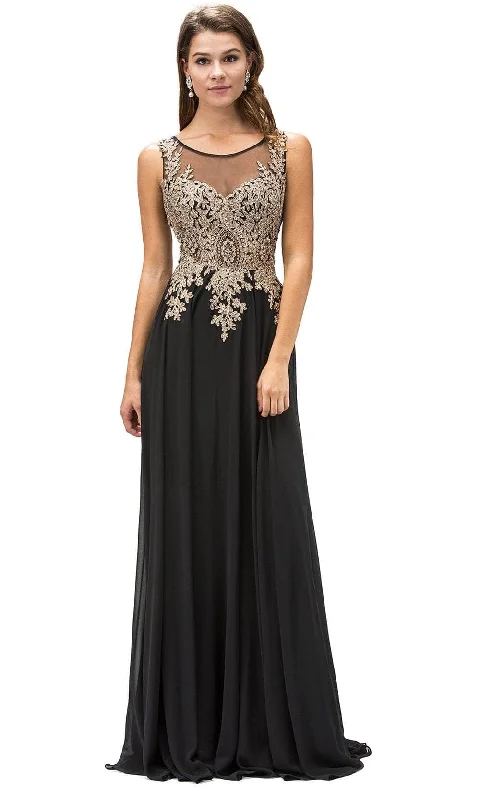Sheer wedding guest dresses with lace inserts and long sleevesDancing Queen 9191 - Sleeveless Applique Long Dress Sheer wedding guest dresses with lace inserts and long sleevesDancing Queen 9191 - Sleeveless Applique Long Dress