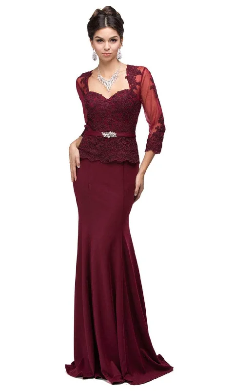 Wedding guest dresses with ruched bodices and spaghetti strapsDancing Queen 9573 - Lace Peplum Long Gown Wedding guest dresses with ruched bodices and spaghetti strapsDancing Queen 9573 - Lace Peplum Long Gown