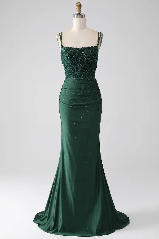 Metallic cocktail dresses with a halter neck for a glamorous occasionDark Green Mermaid Spaghetti Straps Long Corset Prom Dress Metallic cocktail dresses with a halter neck for a glamorous occasionDark Green Mermaid Spaghetti Straps Long Corset Prom Dress