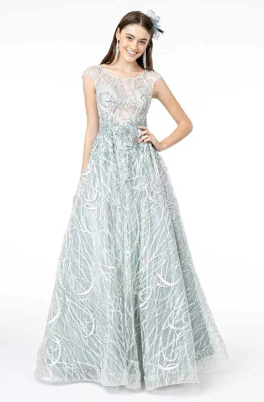 Wedding guest dresses with cold - shoulder ruffled sleeves and knee - length hemsGLS by Gloria - GL2890 Illusion Cap Sleeve Embroidered A-Line Gown