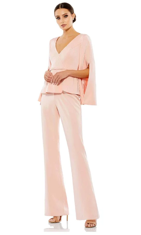 Wedding guest dresses with high - low hems and floral appliquesIeena Duggal 11232 - Long Sleeve V-Neck Pantsuit